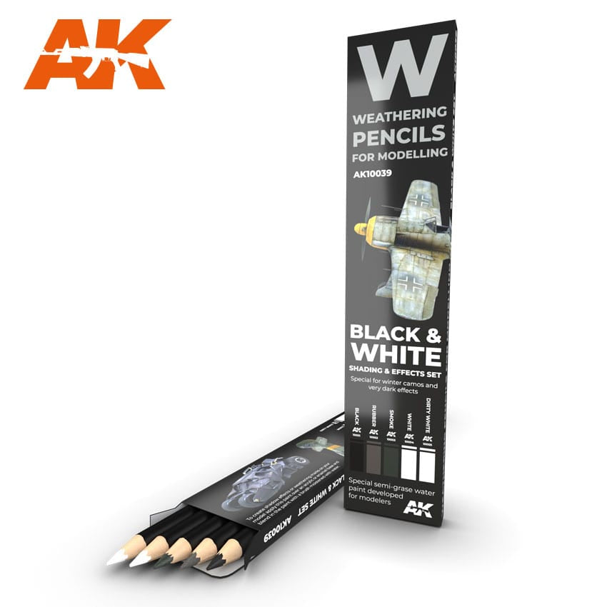 AK Interactive Weathering Pencils: Black & White Shading & Effects Set (5 Colors)