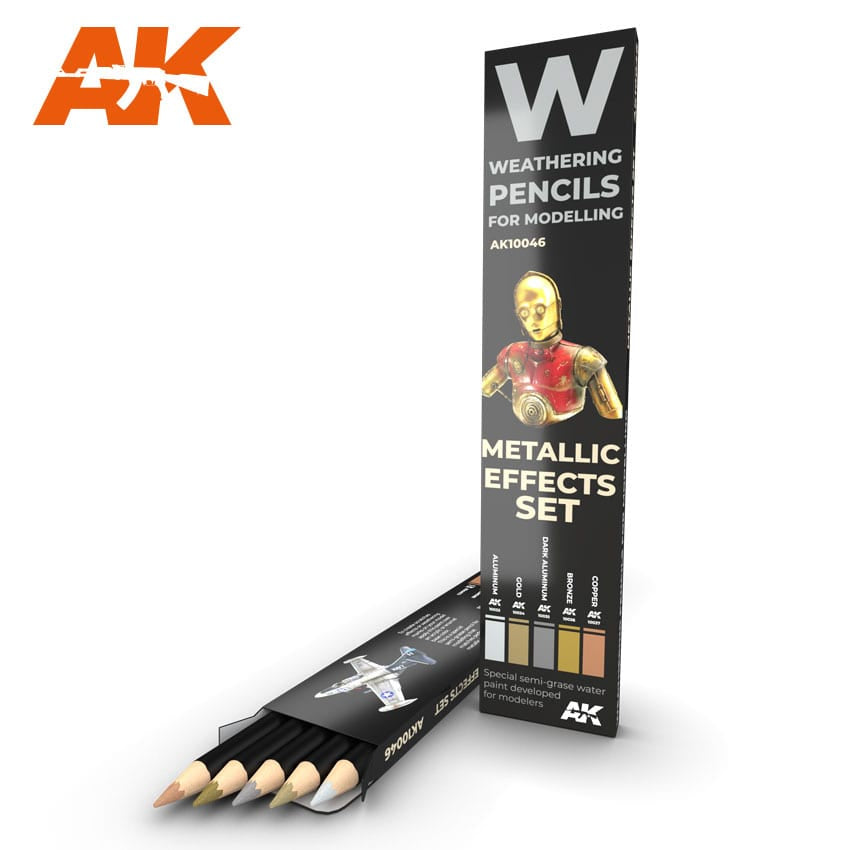 AK Interactive Weathering Pencils: Metallic Effects Set (5 Colors) - AKI10046