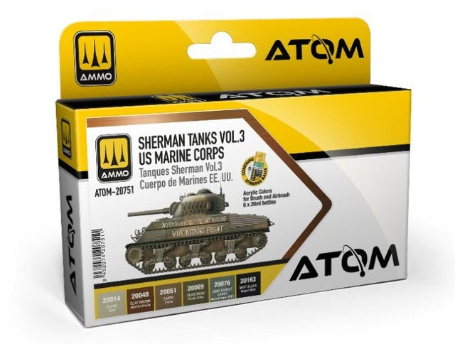 Atom: Sherman Tanks Vol. 3 US Marine Corps Acrylic Paint Set (6 Colors) 20ml Bottles AMMO by Mig Jimenez