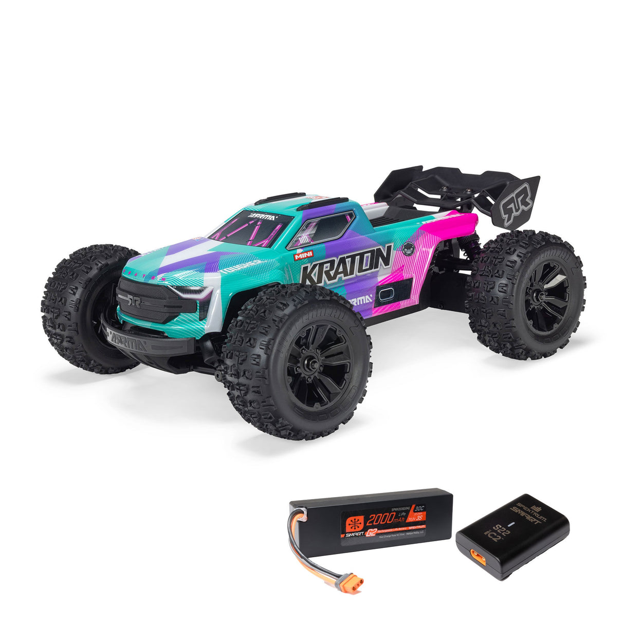 Arrma 1/16 Mini KRATON 3S DSC 4X4 RTR Brushless Speed Truck (3S Battery & Charger Included) , Teal/Pink