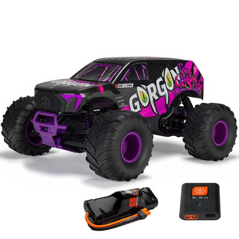 Arrma ARA3230ST4 1/10 GORGON 2WD RTR Brushed Monster Truck (Battery & Charger Included), Purple