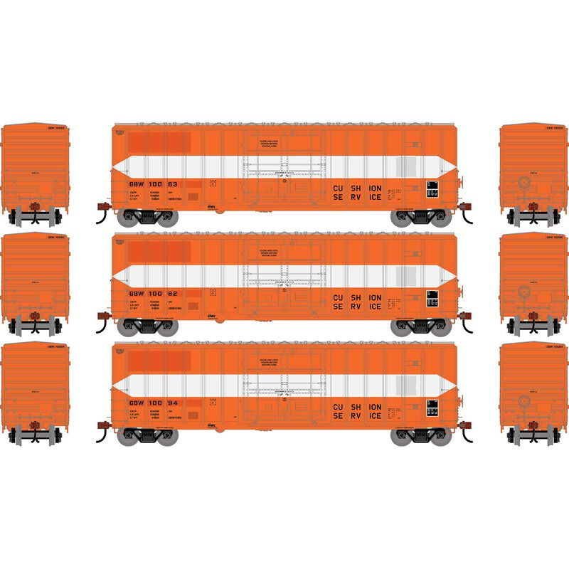 Athearn HO 50' FMC 5327 12' Plug Door Box Car, Green Bay & Western (GB&W) #10063/10082/10094 (3)