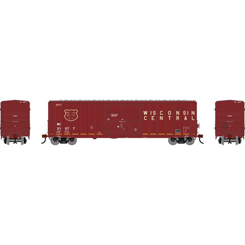 Athearn HO 50' FMC 5327 12' Plug Door Box Car, Wisconsin Central (WC) #21077