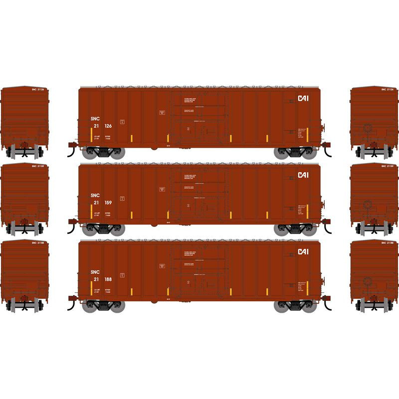 Athearn HO 50' FMC 5327 12' Plug Door Box Car, Saratoga & North Creek (SNC)#21126/21159/21188 (3)