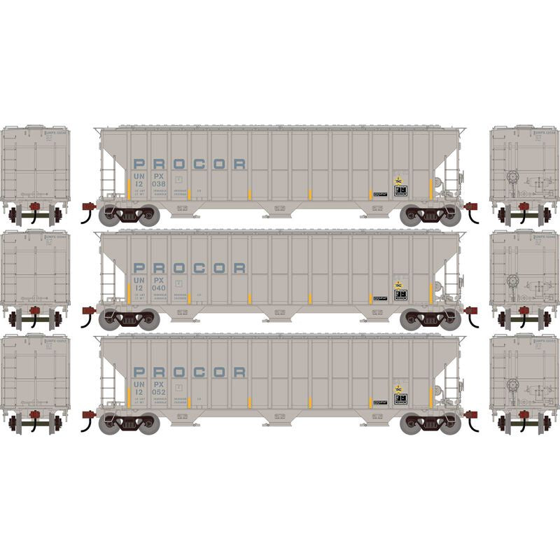 Athearn HO FMC 4700 Covered Hopper, Procor UNPX w/FRA Reflectors #12038/12040/12052 (3)