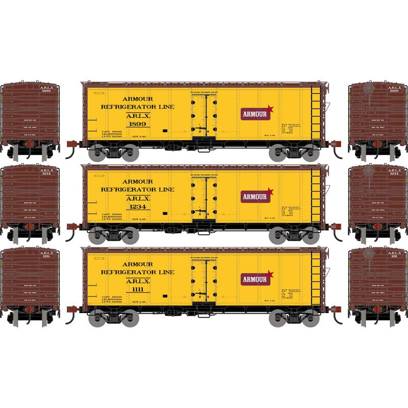Athearn HO 40' Steel Refrigerator Car, ARLX #1111/1234/1899 (3)