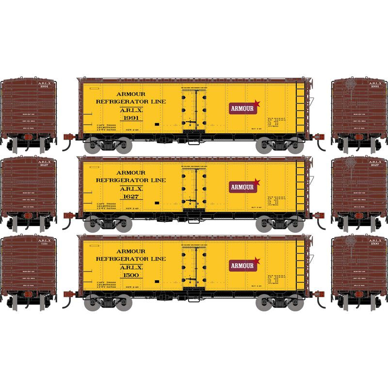Athearn HO 40' Steel Refrigerator Car, ARLX #1500/1627/1991 (3)