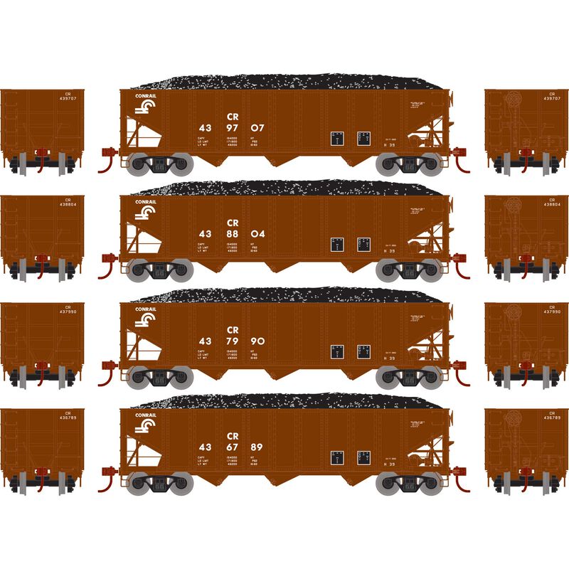 Athearn ATH15151 HO RTR 40' 3-Bay Ribbed Hopper w/Load, CR (4) - ATH15151