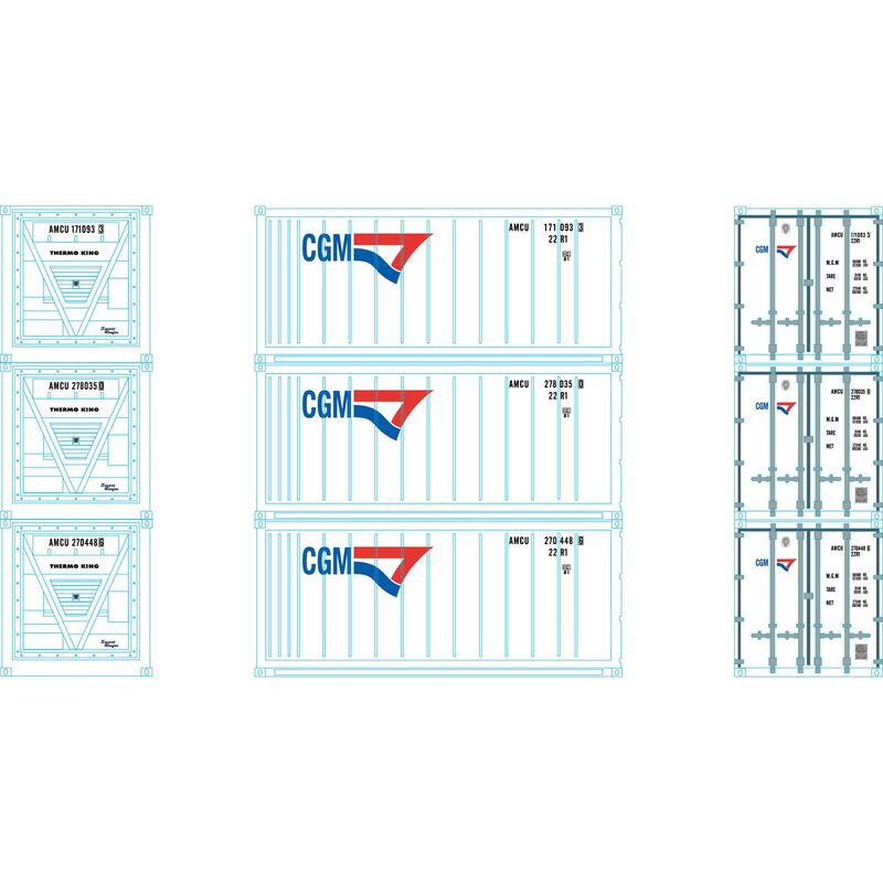 Athearn HO RTR 20' Reefer Container, CGM (3) - ATH28886