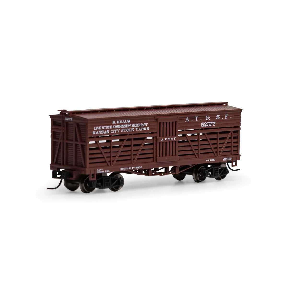 Athearn N 36' Old Time Stock Car, ATSF #52577 - ATH5255