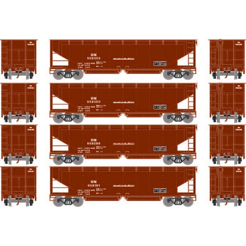 Athearn HO RTR 40' Offset Ballast Hopper w/Load, BN #1 (4) - ATH7083