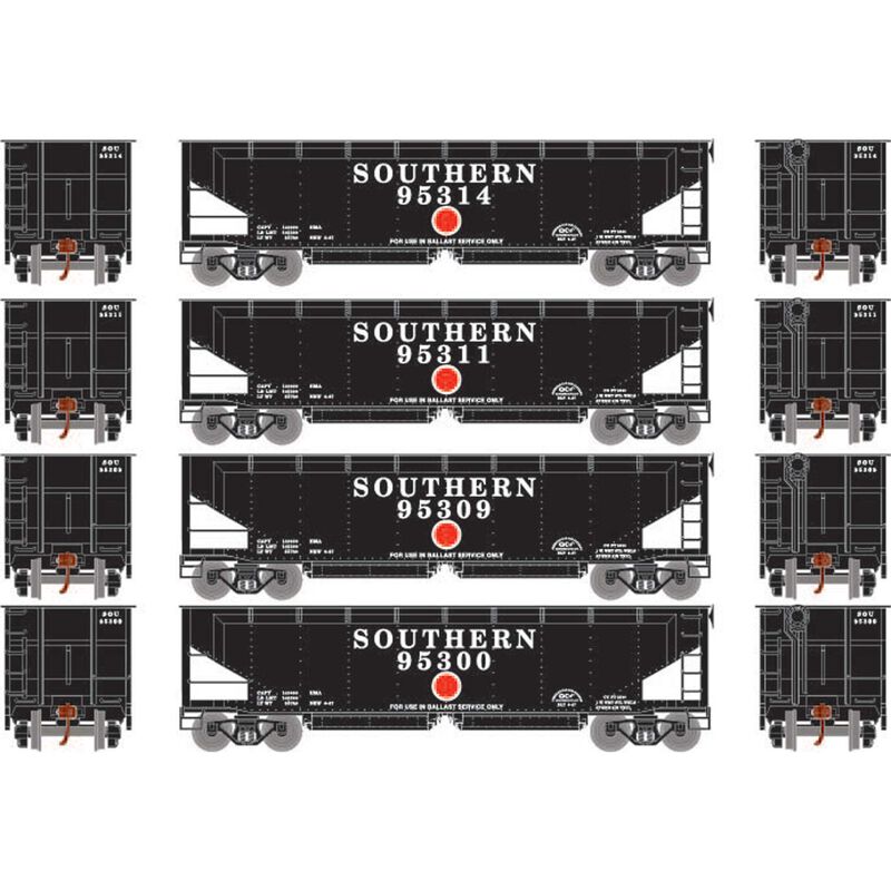 Athearn HO RTR 40' Offset Ballast Hopper w/Load,SOU #2 (4) - ATH7090