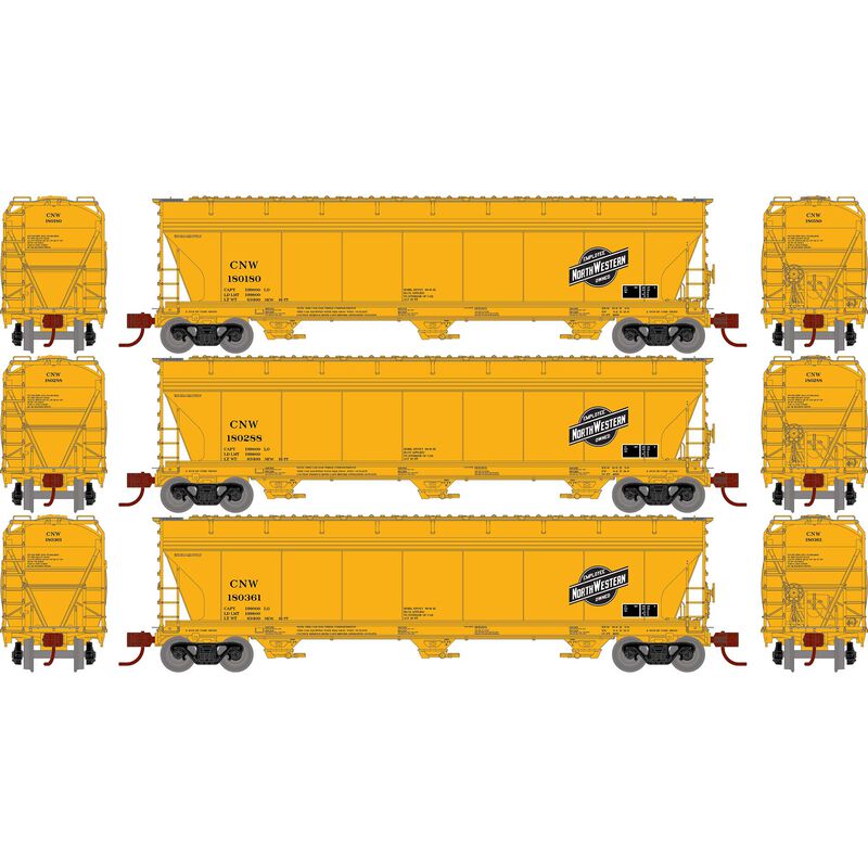 Athearn N ACF 4600 3-Bay CF Hopper, C&NW #1 (3) - ATH8493