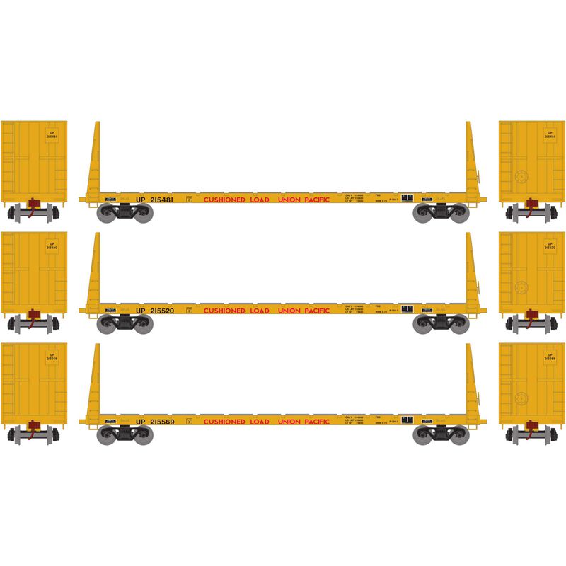 Athearn HO RTR 60' Bulkhead Flat, UP (3) - ATH90564