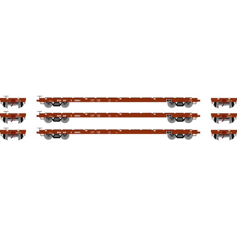 Athearn HO RTR 60' Flat Car, BNSF (3) - ATH97083