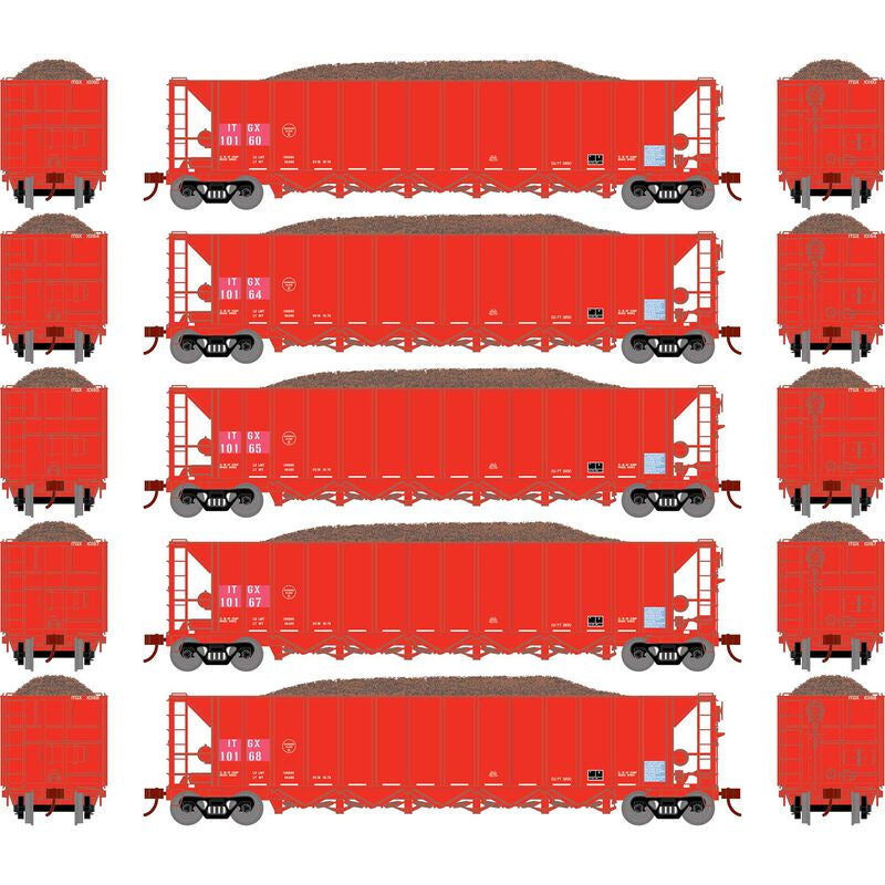 Athearn HO RTR 5-Bay Rapid Discharge Hopper , ITGX / Red (5)