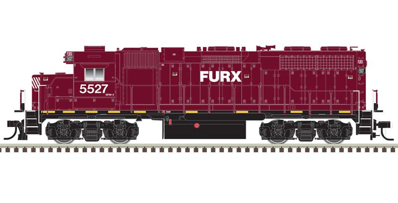 Atlas HO EMD GP38 Low Nose w/Ditch Lights - Standard DC - Master(R) Silver -- FURX #5527 (maroon, black)