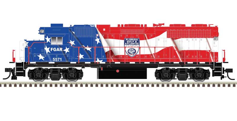 Atlas HO EMD GP38 Low Nose w/Ditch Lights - LokSound & DCC - Master(R) Gold -- Florida, Gulf & Atlantic Railroad #5571 (red, white, blue)
