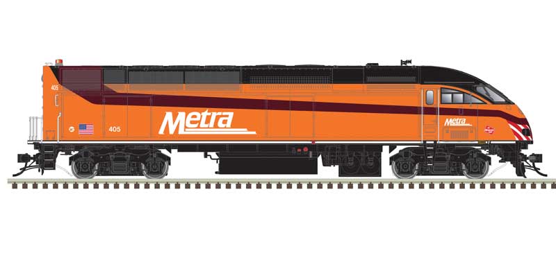 Atlas HO Motive Power Industries MP36PH-3C - ESU LokSound & DCC -- Metra #405 (Milwaukee Road Hiawatha Heritage; orange, black)