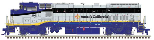 Atlas HO GE Dash 8-32BWH - Standard DC - Master(R) Silver -- Amtrak California #2052 (blue, silver, yellow)