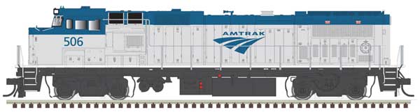 Atlas HO GE Dash 8-32BWH - LokSound and DCC - Master(R) Gold -- Amtrak #506 (Phase V, silver, blue, white sill)