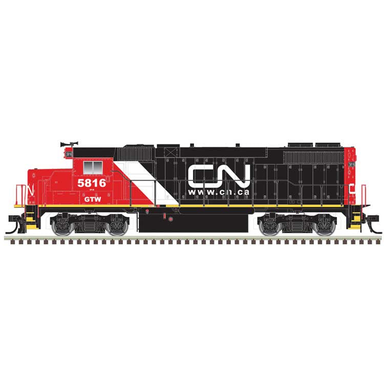 Atlas HO EMD GP38-2 - Standard DC - Silver -- Canadian National (CN) GTW #5824 (black, red, white, Website Logo)