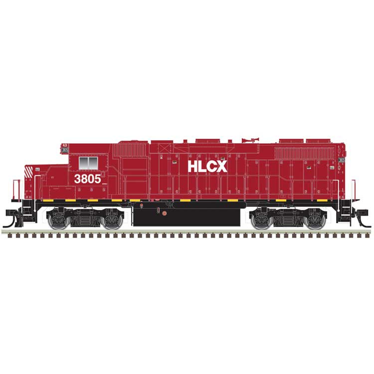 Atlas HO EMD GP38-2 - Standard DC - Silver -- Helm Leasing HLCX #3828 (red, black)