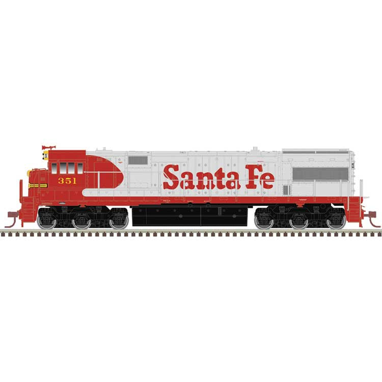 Atlas GE U28CG - Standard DC - Master(R) Silver -- Santa Fe #350 (Early Passenger Warbonnet, silver, red, black underframe)