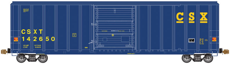 FMC 5347 Single-Door Boxcar - Ready to Run -- CSX 142650 (blue, yellow)