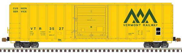 FMC 5077 Single-Door Boxcar - Ready to Run -- Vermont Railway 3548 (yellow, green)