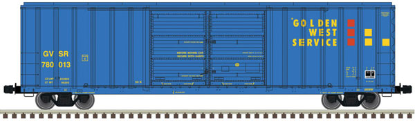 Atlas HO FMC 5503 52' Double-Door Boxcar - Ready to Run - Master(R) -- Golden West Service 780013 (blue, yellow, red) - ATL20006295