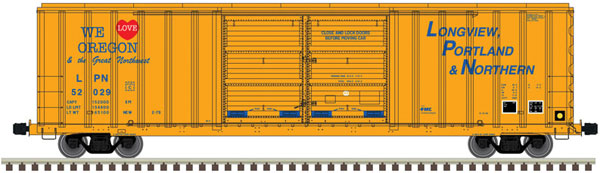 Atlas HO FMC 5503 52' Double-Door Boxcar - Ready to Run - Master(R) -- Longview, Portland & Northern 52024 (orange, blue) - ATL20006309