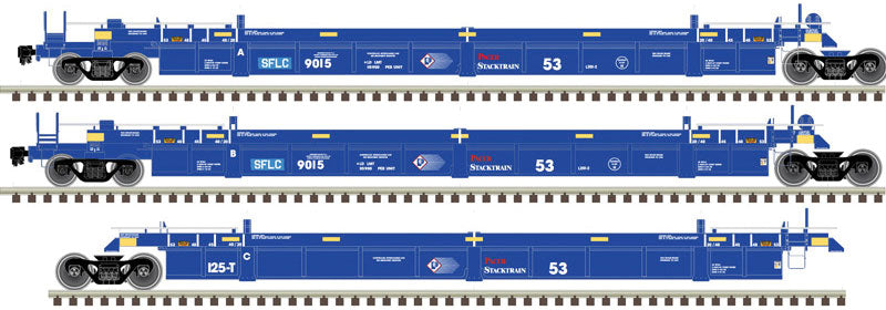 Atlas HO Thrall 53' 3-Unit Articulated Well Car - Ready to Run - Master(R) -- BNSF Railway SFLC 9076 (blue, white, red)
