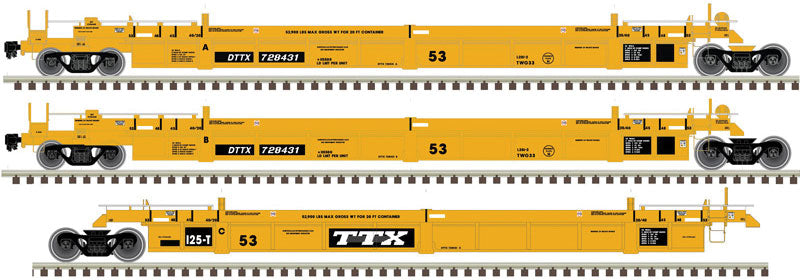 Atlas HO Thrall 53' 3-Unit Articulated Well Car - Ready to Run - Master(R) -- TTX 728674 (yellow, black)