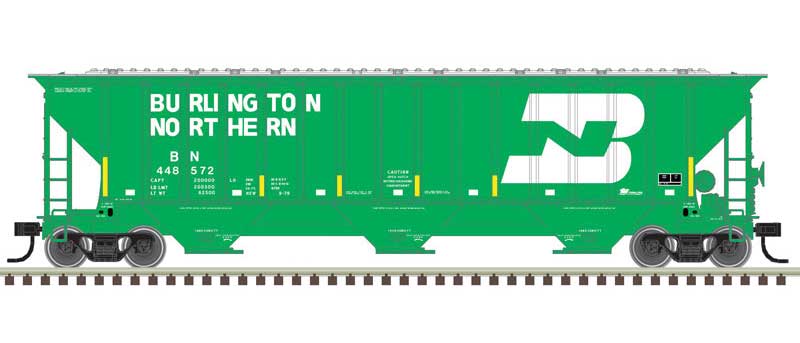 Atlas HO Thrall 4750 Covered Hopper - Ready to Run -- Burlington Northern 448613 (Cascade Green, white, yellow Conspicuity Marks)