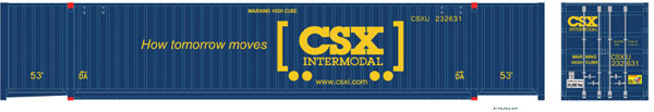 Atlas Jindo 53' 6-53-6 Roof Corrugated Container 3-Pack - Assembled - Master(R) -- CSX Set 6 232624, 232648, 232675 (blue, yellow, Boxcar Logo) - ATL20006660