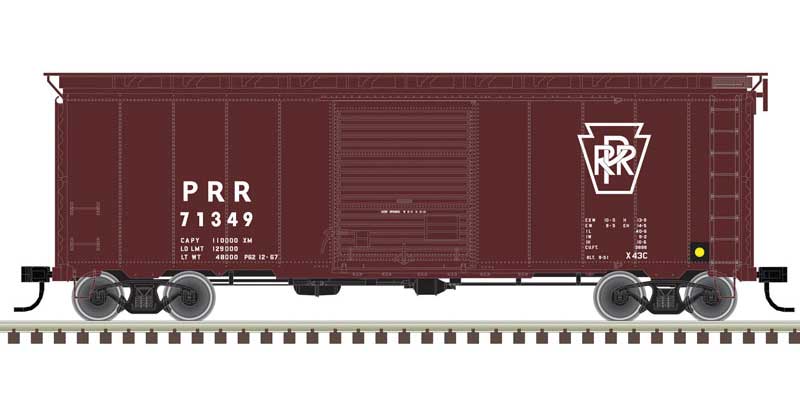 Atlas HO 40' Postwar Boxcar with 8' Door - Ready to Run - Master(R) -- Pennsylvania Railroad 71239 (Tuscan, white, Plain Keystone, U-1 Wheel Dot)