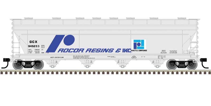 Atlas ACF 5250 Centerflow Covered Hopper - Ready to Run - Master(R) Plus -- Rocor Resins 945265 (gray, blue) - ATL20006909