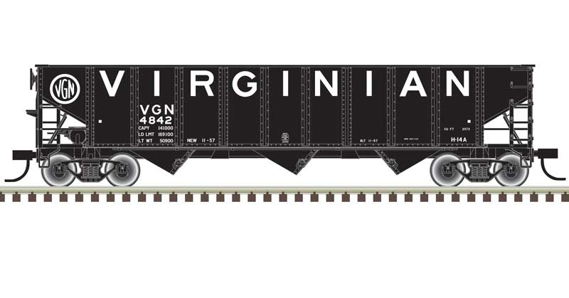 Atlas AAR 70-Ton 9-Panel 3-Bay Open Hopper, Standard Ends and Load - Ready to Run -- Virginian #4842 (black, white) - ATL20006930