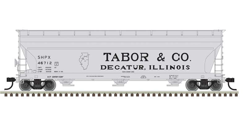 Atlas ACF 4650 Centerflow Covered Hopper Pre-1971 Version - Ready to Run - Master(R) -- Tabor & Co 46712 (gray, black) - ATL20006940