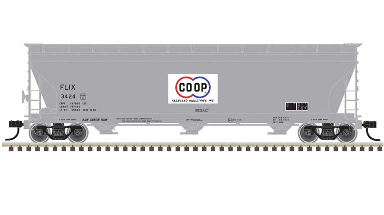 Atlas ACF 4650 Centerflow Covered Hopper Post-1971 Version - Ready to Run - Master(R -- Farmland CO-OP 3433 (gray, red, blue) - ATL20006944