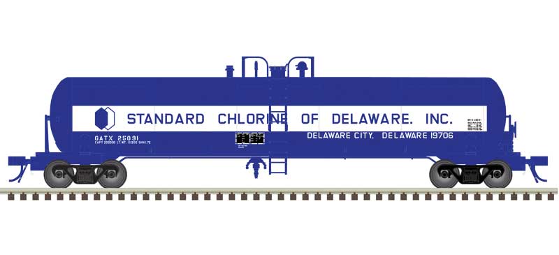 Atlas HO GATX 20,700-Gallon Tank Car - Ready to Run - Master(R) -- Standard Chlorine of Delaware GATX #25091 (blue, white)