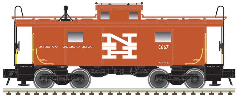 Atlas HO NE-6 Caboose - Ready to Run - Master(R) -- New Haven #667 (Alpert Scheme, red, white)