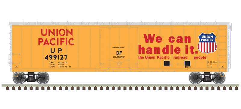 Atlas HO 50' Plug-Door Boxcar - Ready to Run - Master(R) -- Union Pacific #499127 (yellow, silver)