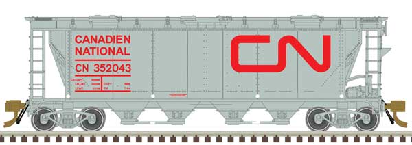 Atlas HO Slab-Side Covered Hopper - Ready to Run - Master(R) -- Canadian National #352043 (6 hatch, gray, red, Noodle Logo)