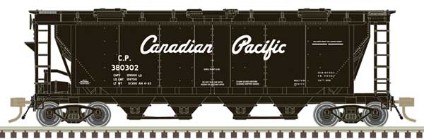 Atlas HO Slab-Side Covered Hopper - Ready to Run - Master(R) -- Canadian Pacific #380302 (black, white, Script Logo)