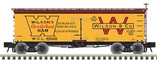 Atlas HO 36' Wood Reefer - Ready to Run - Master(R) -- Wilson Packing Certified Ham #4824 (yellow, Boxcar Red, red)