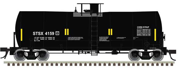Atlas HO Trinity 17,600-Gallon Corn Syrup Tank Car - Ready to Run -- Tate & Lyle Staley #4159 (black, white, yellow), Conspicuity Stripes