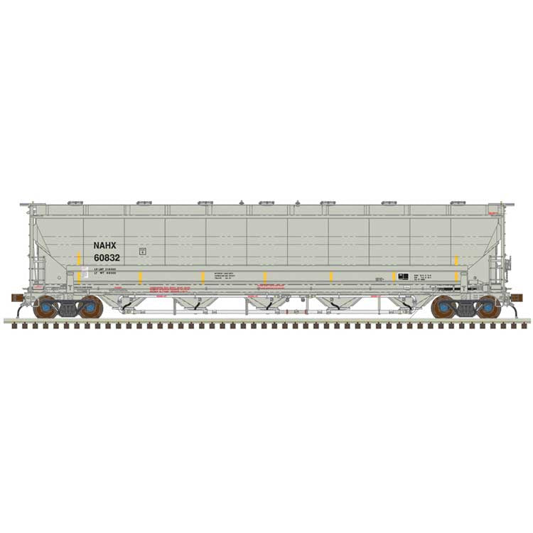Atlas HO Trinity 5660 PD Covered Hopper - Ready to Run -- GE Rail Services NAHX #60825 (gray, black, yellow conspicuity stripes)