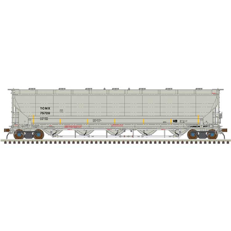 Atlas HO Trinity 5660 PD Covered Hopper - Ready to Run -- CIT Group TCMX #75724 (gray, black, yellow conspicuity stripes)